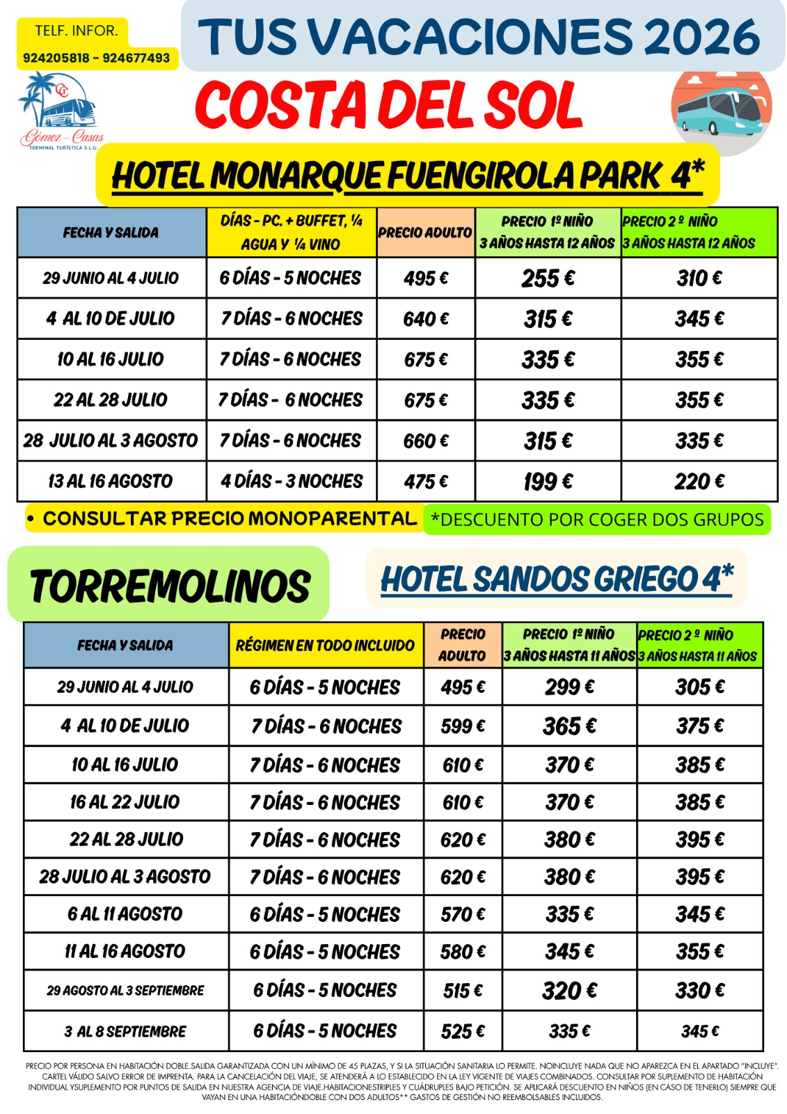 FECHAS PARA FUENGIROLA PARK (MONARQUE) Y TORREMOLINOS
