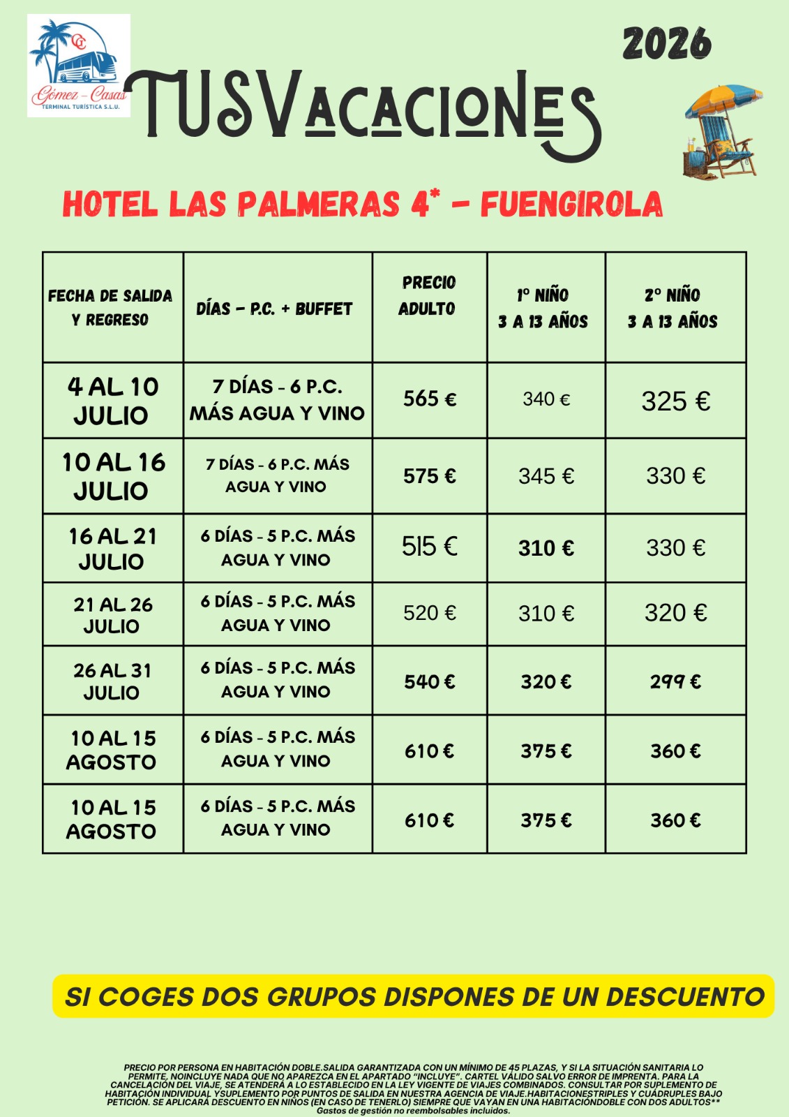 FECHAS PARA FUENGIROLA HOTEL LAS PALMERAS